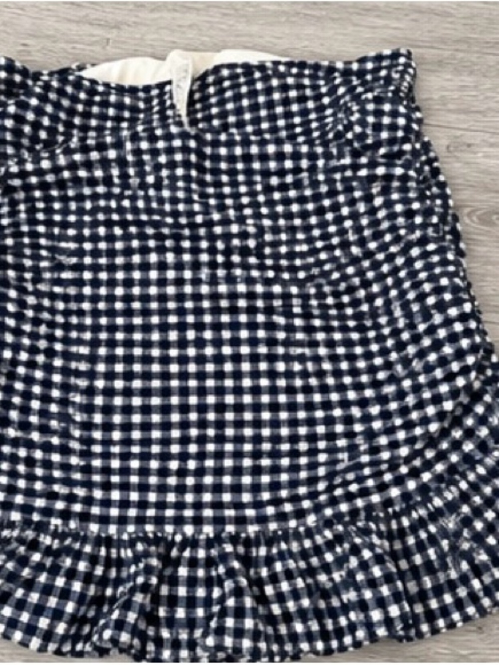 J. Crew Blue and White Gingham Ruffle Hem Dress